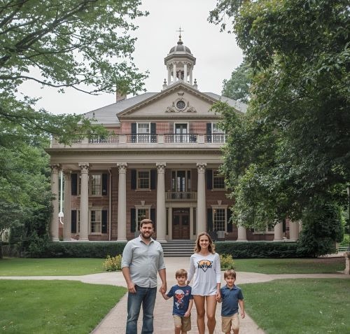 young family visiting the belle maede mansion in nashville
