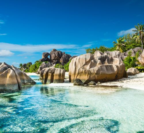 a beach with rocks and water