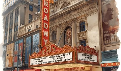 a theater in new york with the sign “broadway” on it