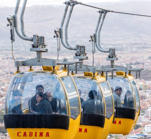 a cable car with people in a cable car