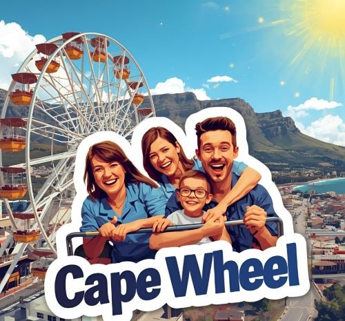 a family of four people standing in front of a ferris wheel