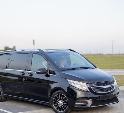 a black van parked in a parking lot