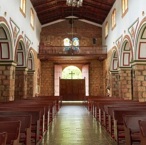 a church with a chandelier 