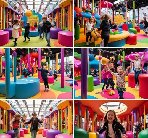 a group of people playing in a play area