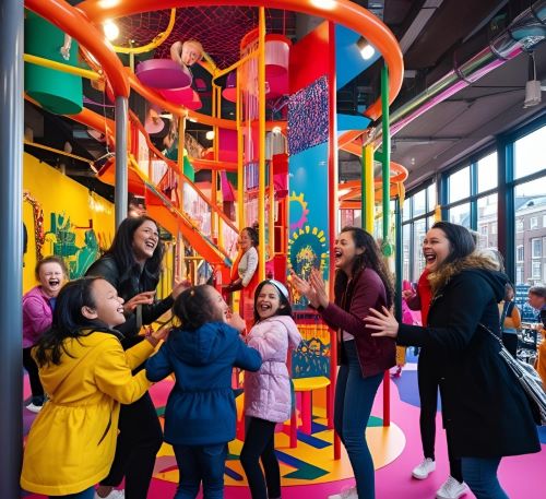 a group of children playing in a play area