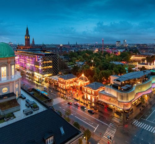 a cityscape of a city at night