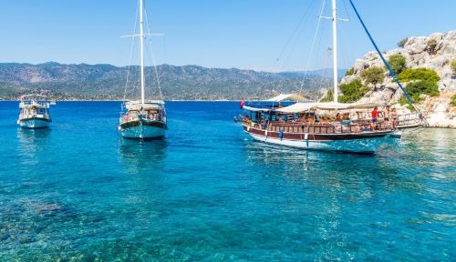 a group of boats in the water