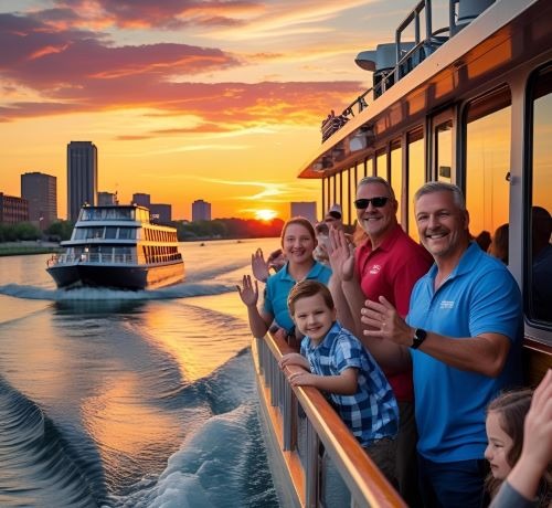 a group of people standing on a boat