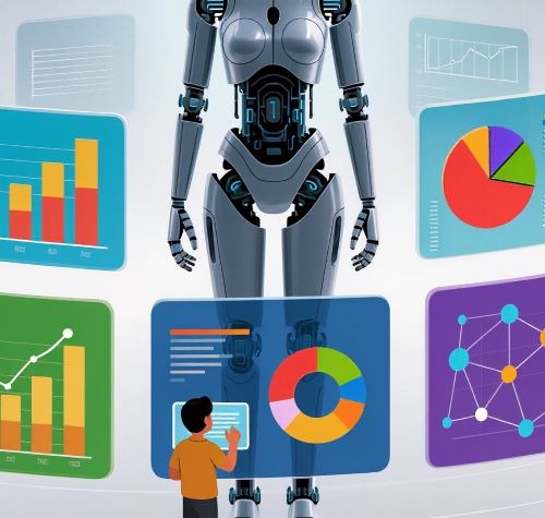 a robot - like robot with a man standing in front of a robot