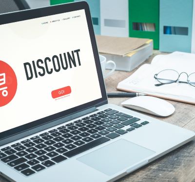 a laptop computer screen displaying a discount discount discount