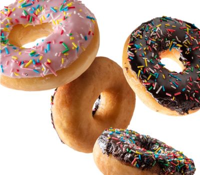 a variety of donuts and donuts on a white background