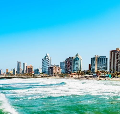 a view of Durban city skyline with a view of the ocean