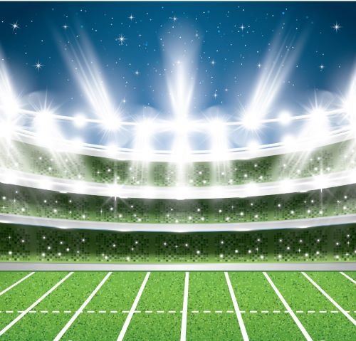 a football field with a stadium full of lights and a football field