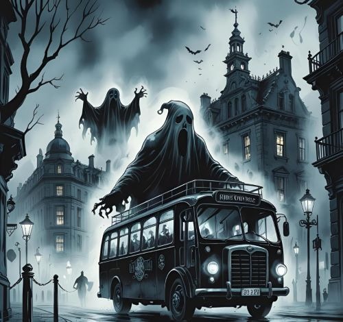 a bus with a ghost ghost on it