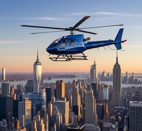 HELICOPTER FLYING OVER MANHATTAN
