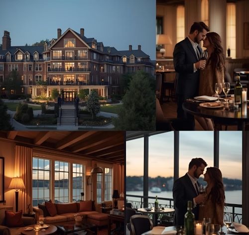 couple enjoying a luxury hotel with a glass of wine