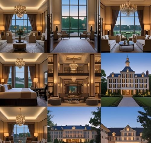 9 little photo’s inside and outside of a luxury hotel