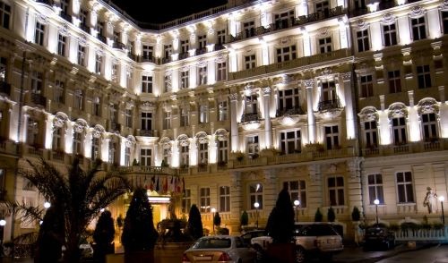 a luxury hotel at night