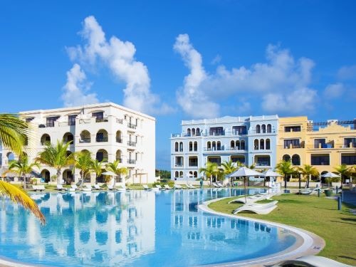 a luxury hotel with a pool