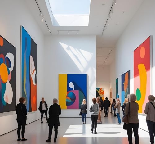 modern art paintings in a museum