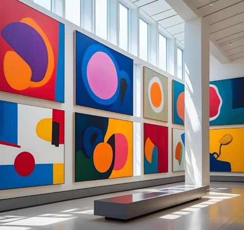 modern art paintings in a museum
