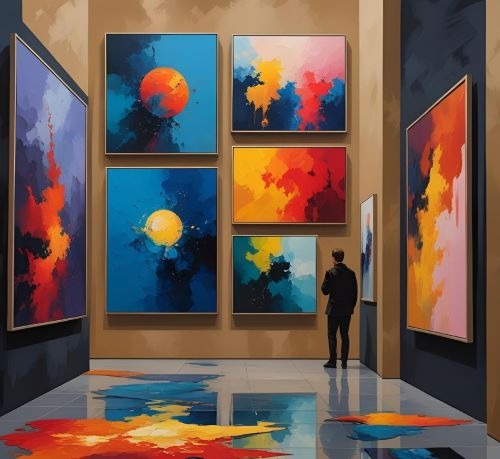 modern art paintings in a museum