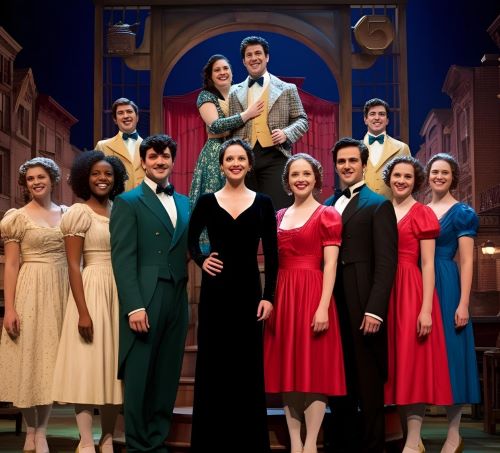 musical - a group of people standing around a man in a tuxedo