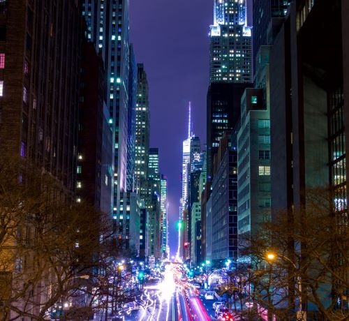 busy street in new york city at night