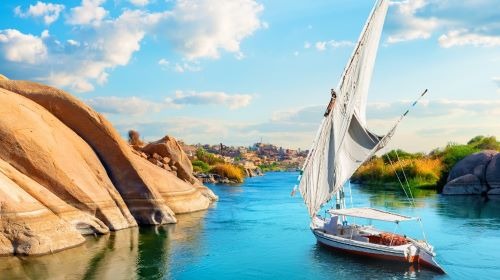 a sailboat sailing on the nile river