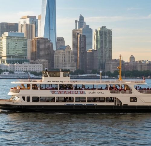 a boat with people on it in the water