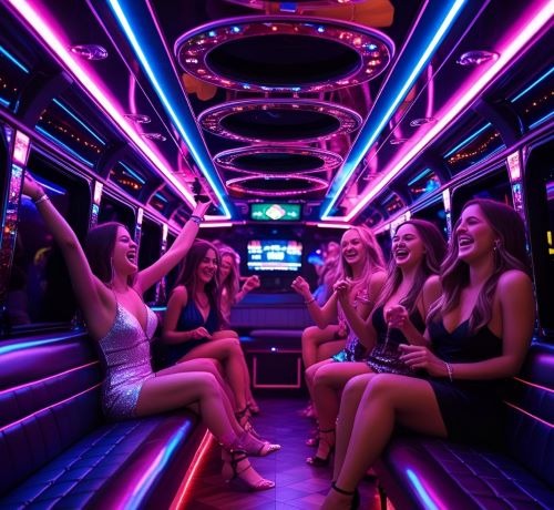 Group of women in a party bus