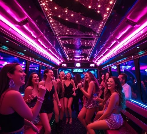 Group of women in a party bus