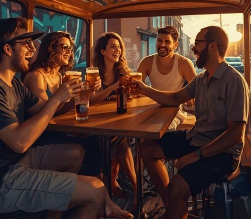people enjoying a pedal pub tour in Detroit