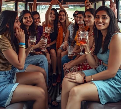 a group of women having a party in a bus