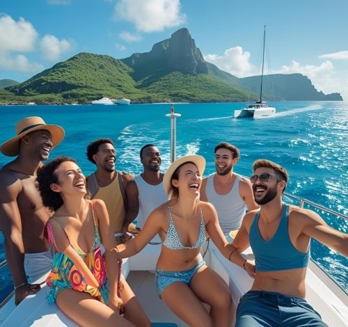 young people enjoying a catamar sail on the ocean