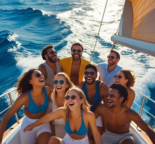 a group of people on a boat 