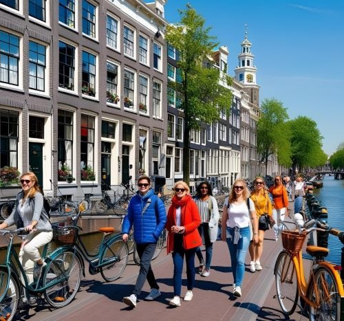 people walking in amsterdam