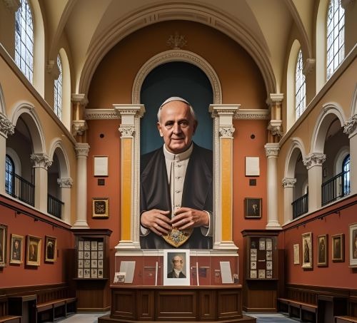 a portrait of a priest in a church
