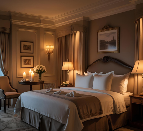 a luxury bedroom in a hotel