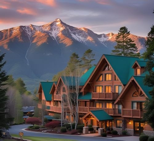 a large house with a mountain view of the mountains