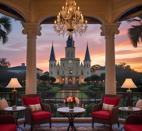 a castle with a chandelier and a chandelier