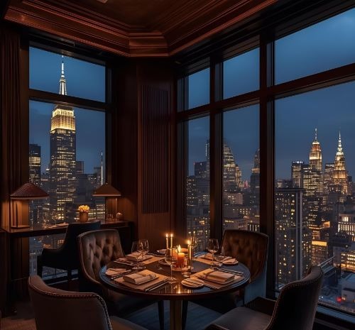 romantic table in a hotel with a view on nyc city