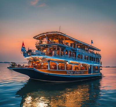 a boat with a large boat in the water