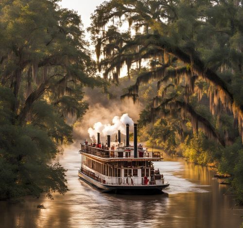 a steamboat boat on the river with a steam engine