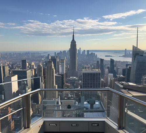 young people looking from an observation deck over new york city