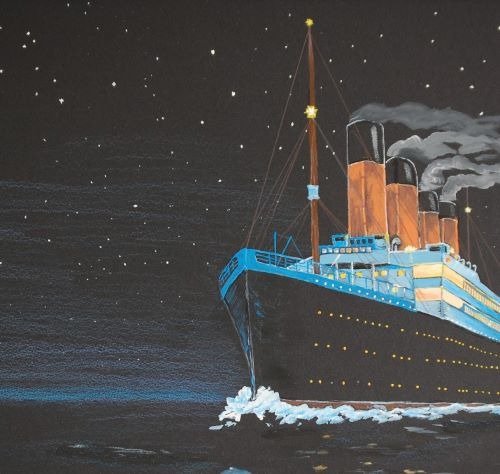 a painting of a ship in the ocean