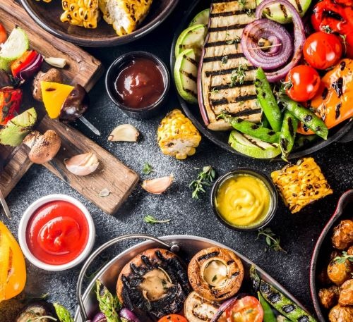 plates with vegan food