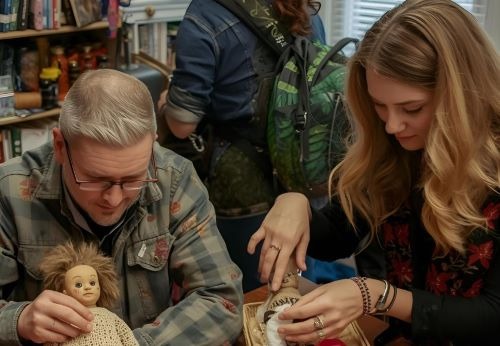 young couple making a voodoo doll