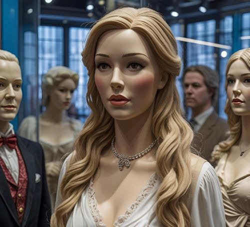 a group of mannequins in a display case