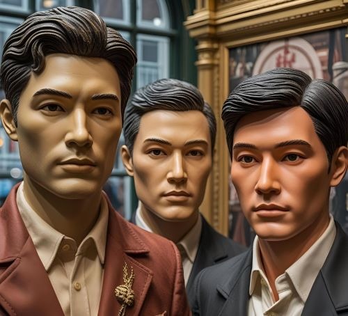 a group of mannequins of men in suits and ties